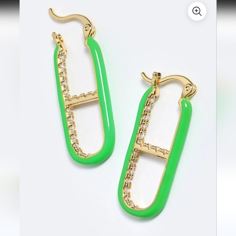 Emma Pills THE OG Earings Green Enamel Gold Clear Crystals